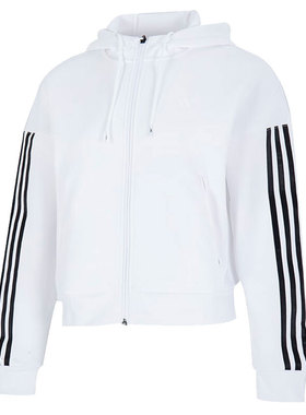 阿迪达斯女子三条纹运动训练休闲连帽短款夹克外套HM7049