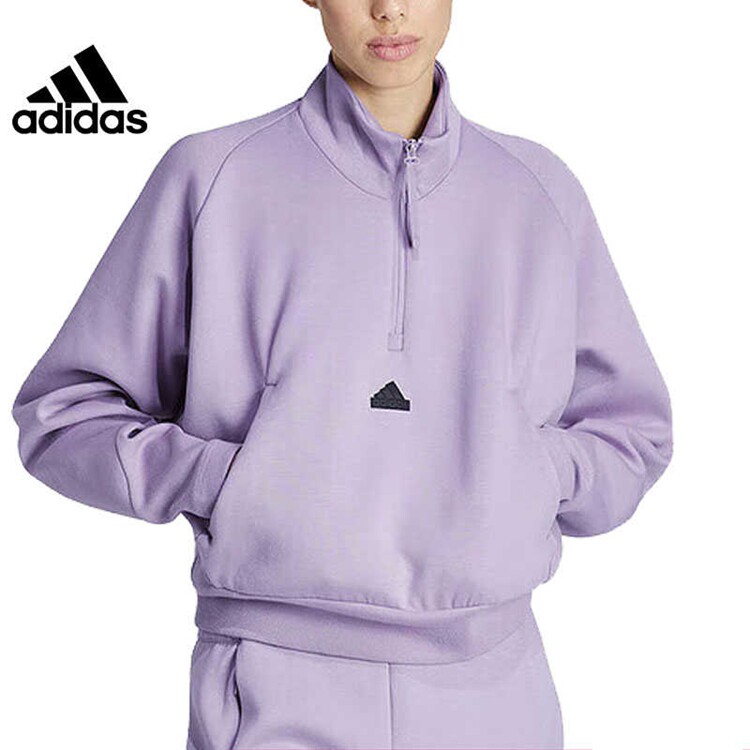 Adidas阿迪达斯女子高腰立领半拉链针织运动休闲卫衣套头衫IS3899