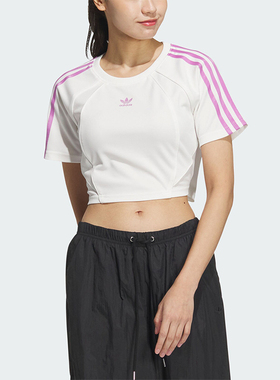 Adidas阿迪达斯三叶草女士透气运动休闲短款短袖T恤JD3286