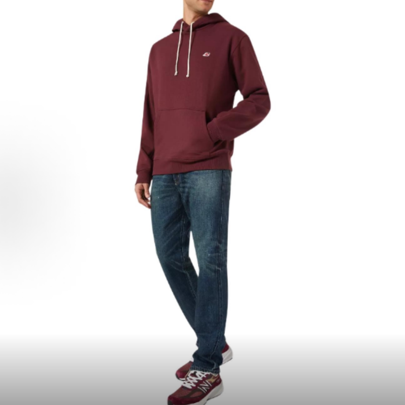 New Balance 男款 Logo贴标套头长袖连帽卫衣 酒红色MT21540-NBY