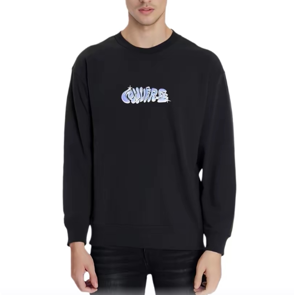 Converse 纯色品牌Logo圆领长袖卫衣 男款 黑色 10024008-A03