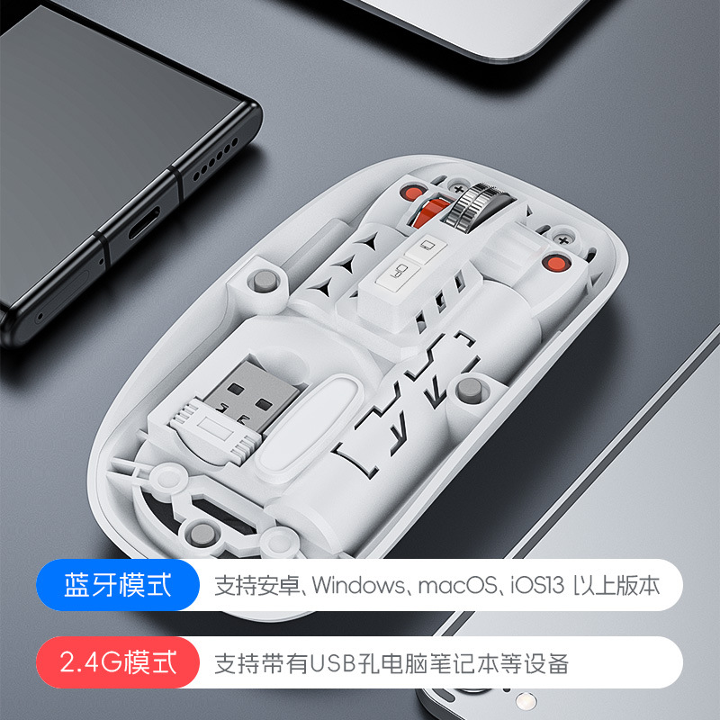 工厂直销透明静音鼠标无线蓝牙无声手机笔记本办公充电人体工学
