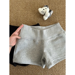 休閑居家睡褲 美式 復(fù)古灰色純棉運(yùn)動(dòng)短褲 女外穿辣妹打底a字熱褲 夏