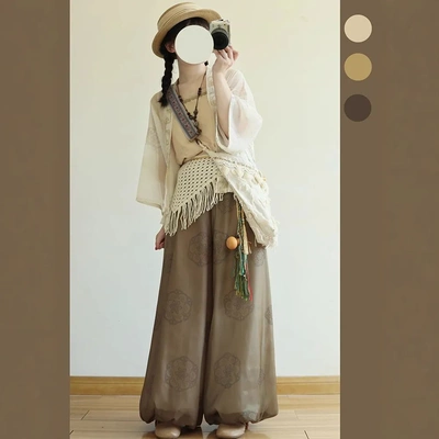 筱筱家原创汉服女2025新款汉元素国风短衫花苞裙裤灯笼裤日常春夏