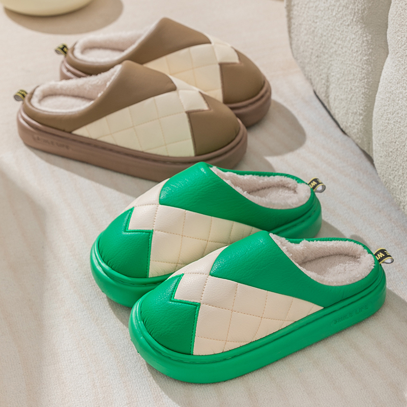 2025年新款防水PU皮棉拖鞋