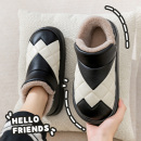 男 冬天包跟保暖加绒厚底居家室内外穿防滑PU皮防水棉鞋 男士 棉拖鞋