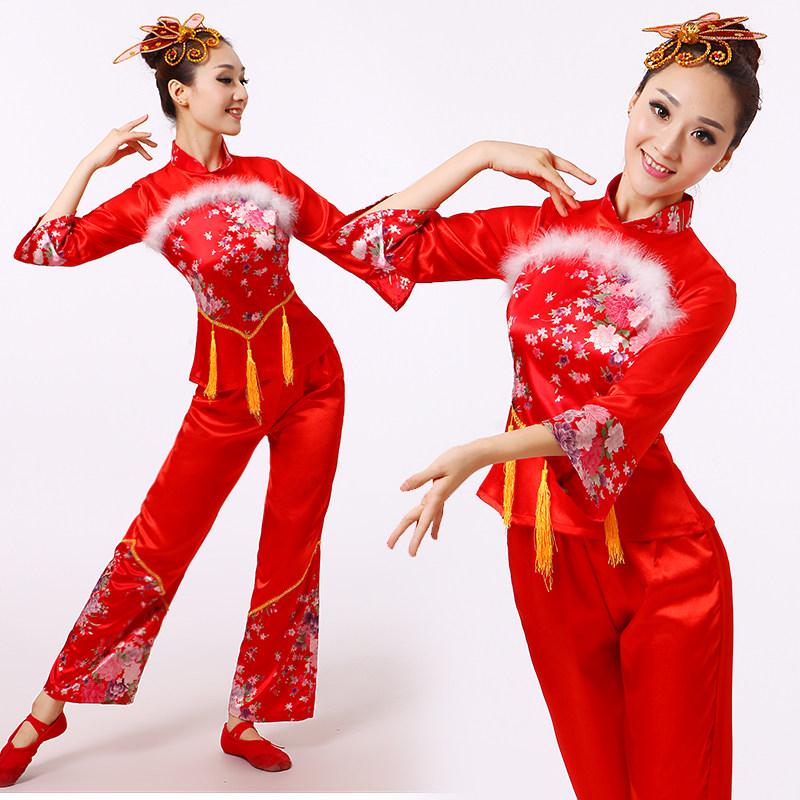 秧歌服新款民族服饰手绢舞扇子舞蹈服装红色喜庆广场舞中老年服装_虎窝淘