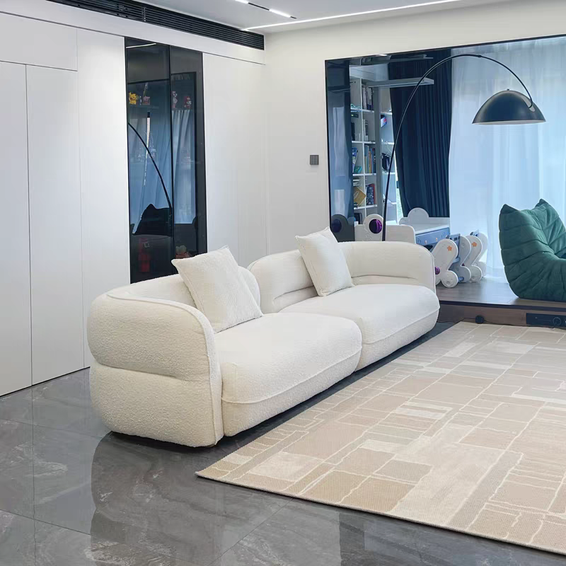法式奶油风布艺羊羔绒沙发轻奢客厅小户型简约设计师网红直排沙发