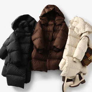 泡.芙般柔软加厚90白鹅绒蓬松纯色连帽外套羽绒服 特