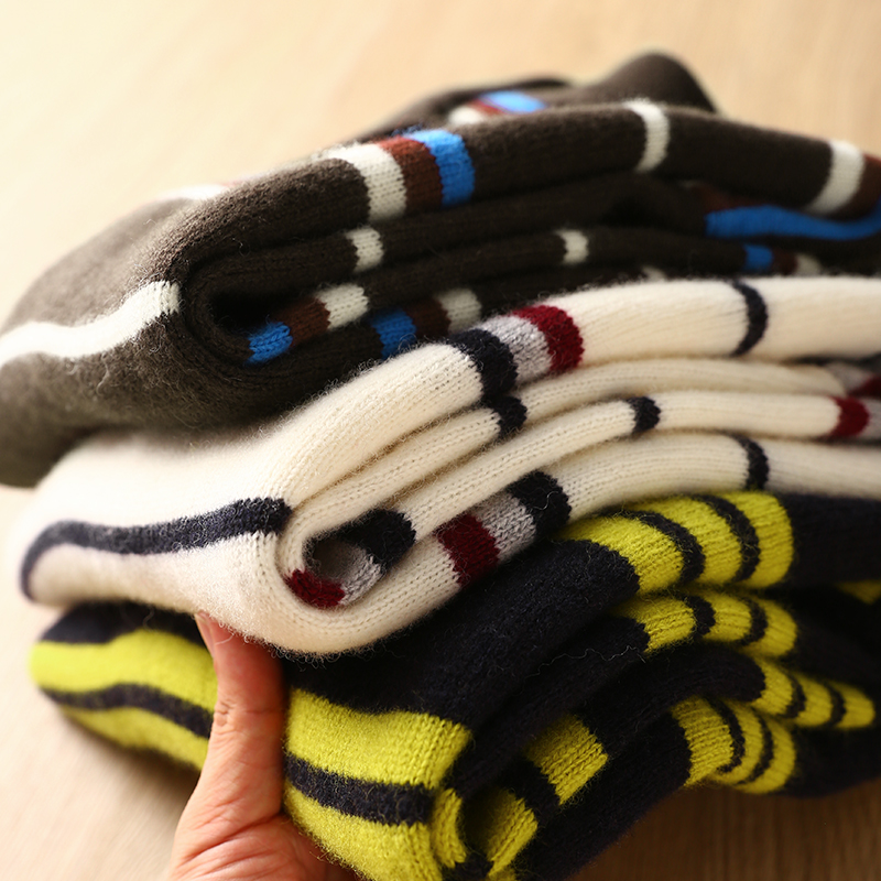 淘么淘 M家同款！纯羊毛撞色条纹翻领门襟三粒扣上衣针织衫毛衣女