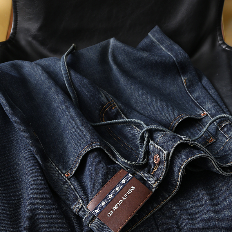 淘么淘 上身时髦度飙升！莱赛尔+棉高腰皮贴布阔腿牛仔裤女+系带