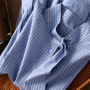 气质上衣飘带领棉麻撞色条纹衬衫 法式 女2026早春 高智女主 淘么淘