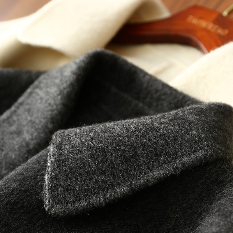 淘么淘 经典牦牛绒+真丝+绵羊毛中长直筒宽松翻领双面呢大衣秋冬