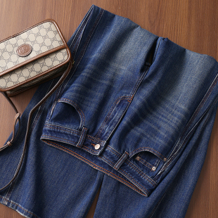 腰头明线边高腰显瘦阔腿微喇牛仔裤 淘么淘 chic Easy 女春 法式