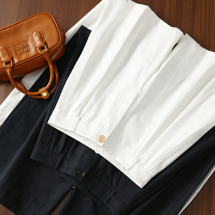 松弛感显瘦显高纯棉高腰压褶阔腿弯刀休闲裤 女 阔步简律 淘么淘
