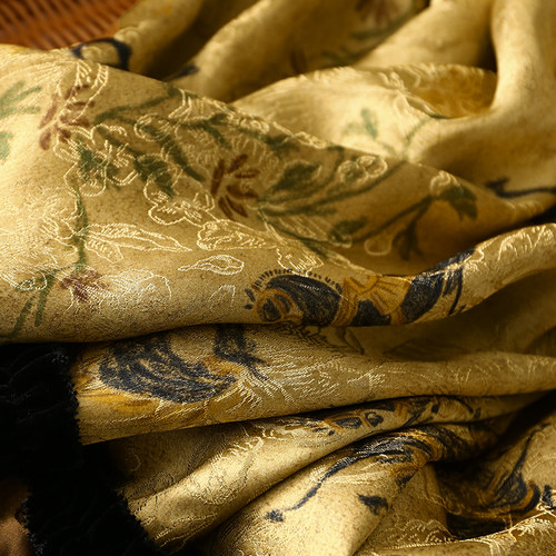 淘么淘【江山奔马图】新中式国风提花印花蕾丝丝绒拼接衬衫女