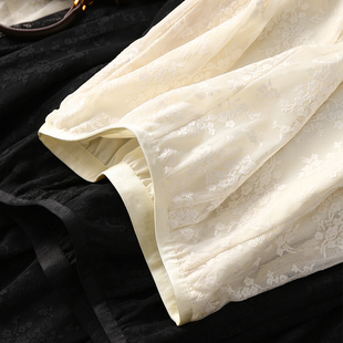 淘么淘 法式 浪漫 重工网纱蕾丝刺绣提花松紧腰半身裙 沫色佳人