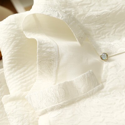 淘么淘【法式高定】19姆米桑蚕丝亮丝浮雕提花立领连衣裙