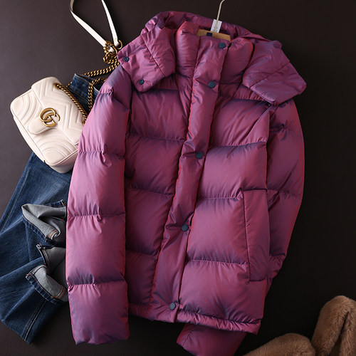 紫色连帽鹅羽绒服女秋冬