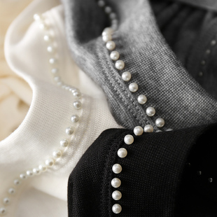 羊毛珍珠圆领针织打底衫 淘么淘 气质温柔 亲肤兰精天丝 女春薄款