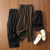 日系加绒松紧高腰中缝九分直筒休闲裤 淘么淘 户外休闲易搭款 女新