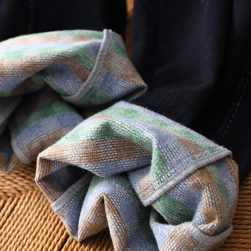 淘么淘 吸睛chic单品！棉+再生纤维彩格纹磨绒弯刀牛仔裤女+腰带