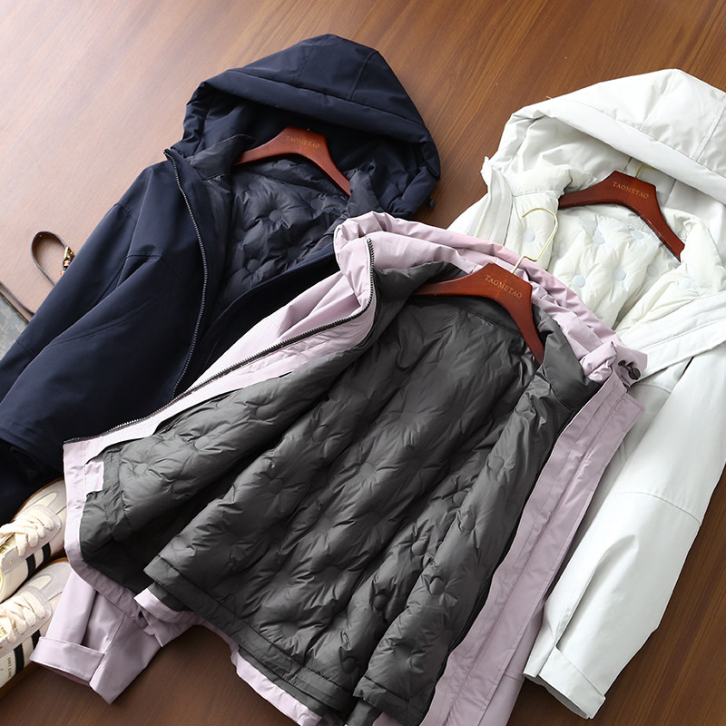 淘么淘 户外人狂喜 可拆卸内胆90白鸭绒软壳三合一冲锋衣羽绒服女