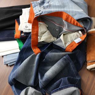 淘么淘 时髦百搭显腿直撞色弹力高腰直筒牛仔裤 女春季 利落通勤风