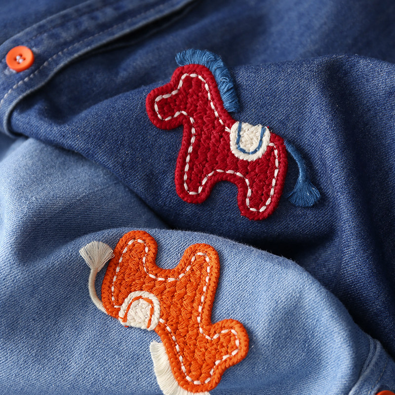 淘么淘 早春好搭 长绒棉生肖马刺绣贴布宽松翻领长袖牛仔衬衫新款,女装/女士精品,衬衫,淘宝优惠券,粉丝福利购,淘宝优惠卷