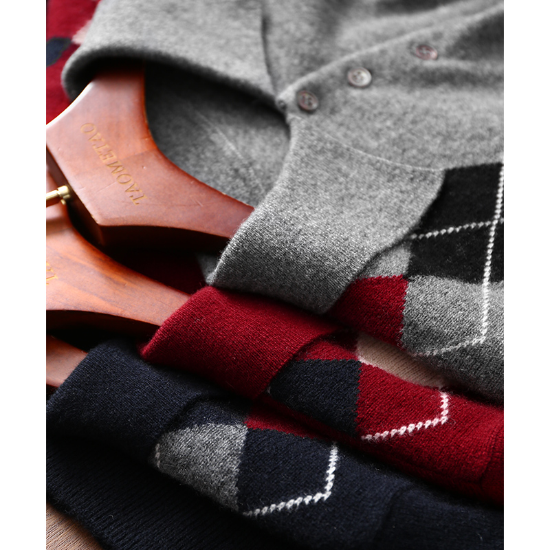 【折】 高智感学院风 复古菱格纯羊绒翻领短袖针织衫上衣毛衣女新