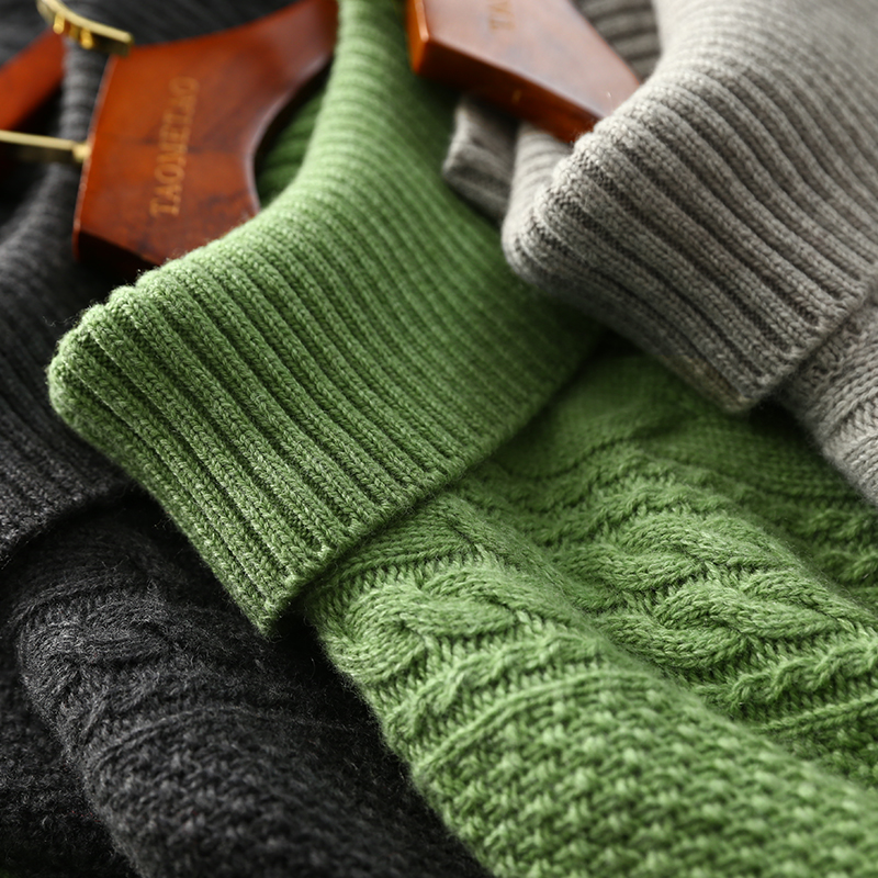 淘么淘 温暖守护 真丝羊绒羊毛复古绞花立体不对称翻领针织衫毛衣