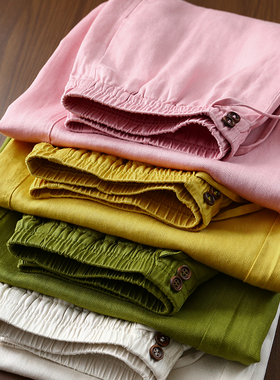 淘么淘【夏日优享】显瘦轻薄透气天丝亚麻松紧抽绳高腰阔腿休闲裤