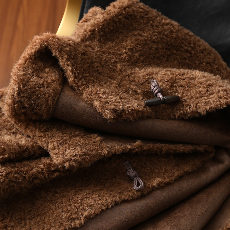 淘么淘 暖冬系列 纯羊毛仿皮毛一体宽松牛角扣立领羊羔毛毛毛外套