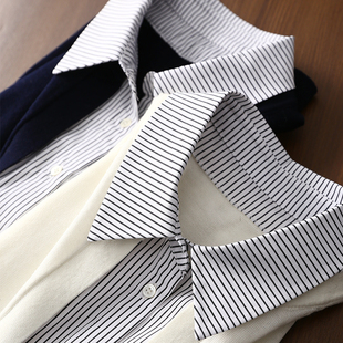 淘么淘 型格 叠穿假两件桑蚕丝羊毛撞色条纹翻领针织开衫 不平凡