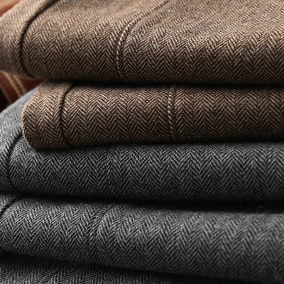 淘么淘 高阶通勤 气质复古人字纹羊毛后松紧高腰中缝直筒毛呢裤女