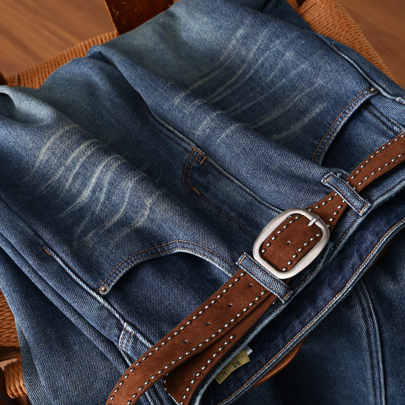 淘么淘 时髦精超爱 内加绒显瘦高腰阔腿牛仔弯刀裤新款+铆钉腰带,女装/女士精品,牛仔裤,淘宝优惠券,粉丝福利购,淘宝优惠卷