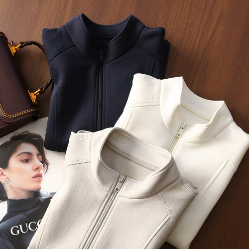 淘么淘 上身秒显瘦 莫代尔羊毛立体裁剪修身立领卫衣外套女春新款