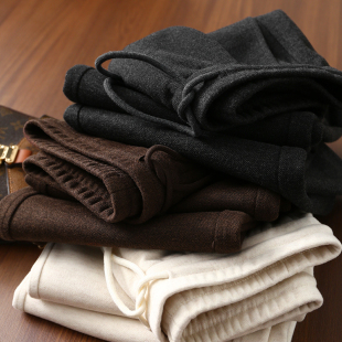 羊毛抽绳松紧腰直筒毛呢裤 醋酸 女 山羊绒 淘么淘 掌柜力荐好裤