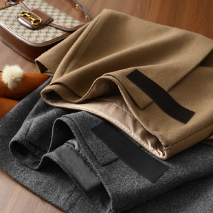 加分项围裹式 都市OL 不规则高腰显瘦开叉羊毛毛呢半身裙女 折