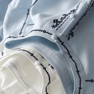 套头衬衫 淘么淘 小众不撞款 精密撞色刺绣天丝圆领长袖 上衣女新款