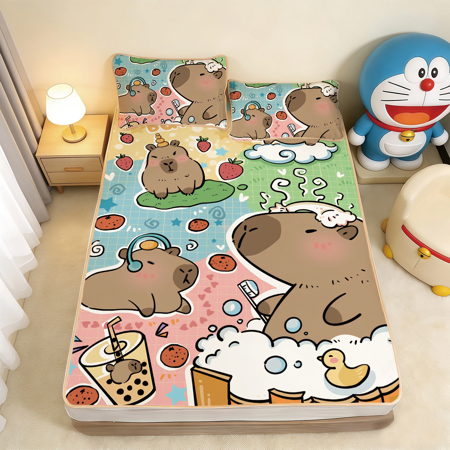 26新款卡皮巴拉冰丝凉席儿童可爱学生卧室宿舍凉席卡通水豚可机洗