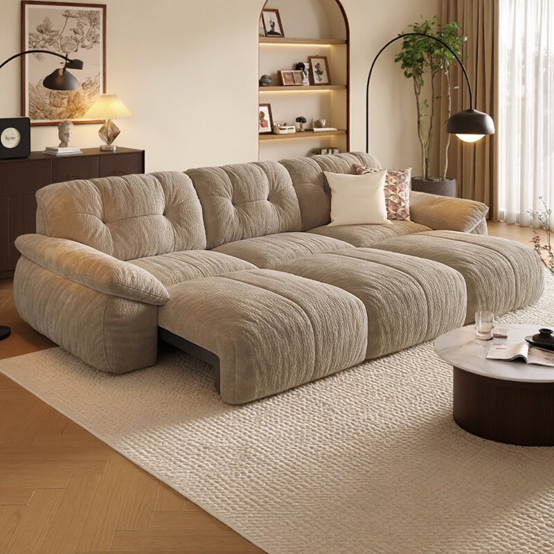 电动沙发床布艺小户型客厅复古风伸缩云朵零靠墙多功能沙发雪尼尔