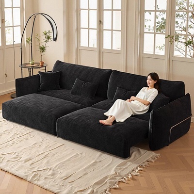 包豪斯电动功能布艺沙发床雪尼尔绒大小户型复古风可伸缩直排沙发