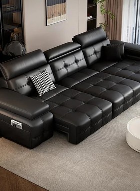 劳伦斯电动多功能真皮沙发床客厅头层牛皮可伸缩大小户型直排沙发