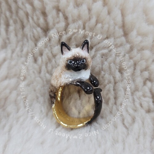 猫咪戒指黄铜镀真金可爱