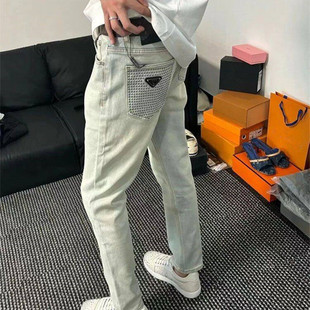 秋冬季新款满天星重工烫钻镶珠柳钉牛仔裤男女高端潮牌网红长裤子