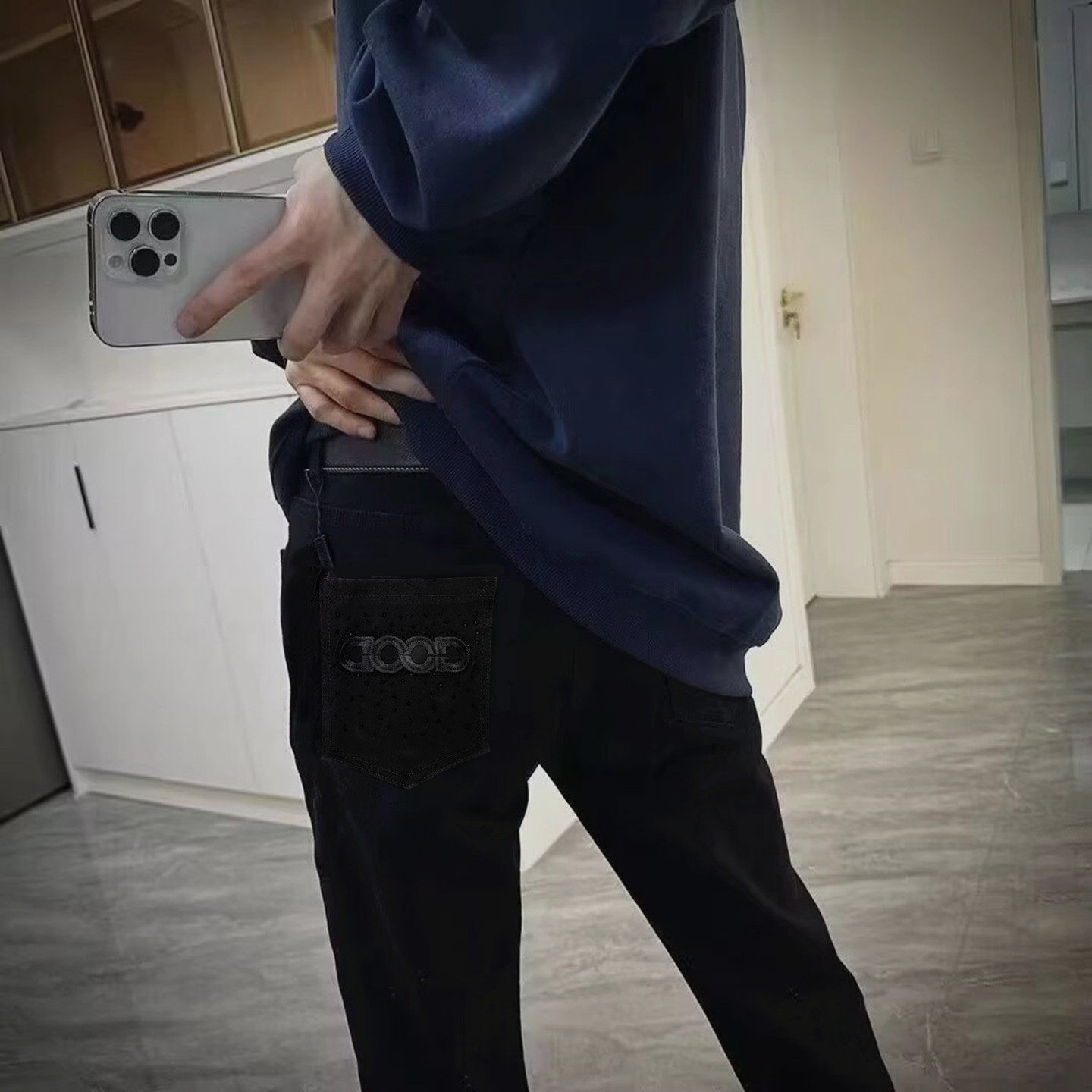 秋冬季欧美印花GOD牛仔裤男网红同款潮牌修身百搭弹力休闲长裤子