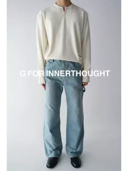 G for Innerthought Custom Woven Loop Yarn Soft Loose Open-Neck Long-Sleeve Base Shirt T-Shirt for Men Henry