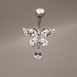 Navel Piercing锆石蝴蝶钛钢肚脐环欧美超重工穿刺