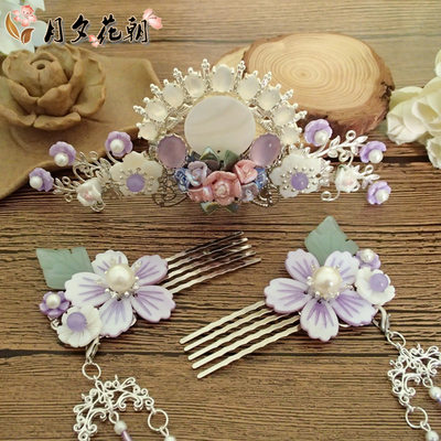 鸢尾花汉服配饰贝壳彩釉发梳古风